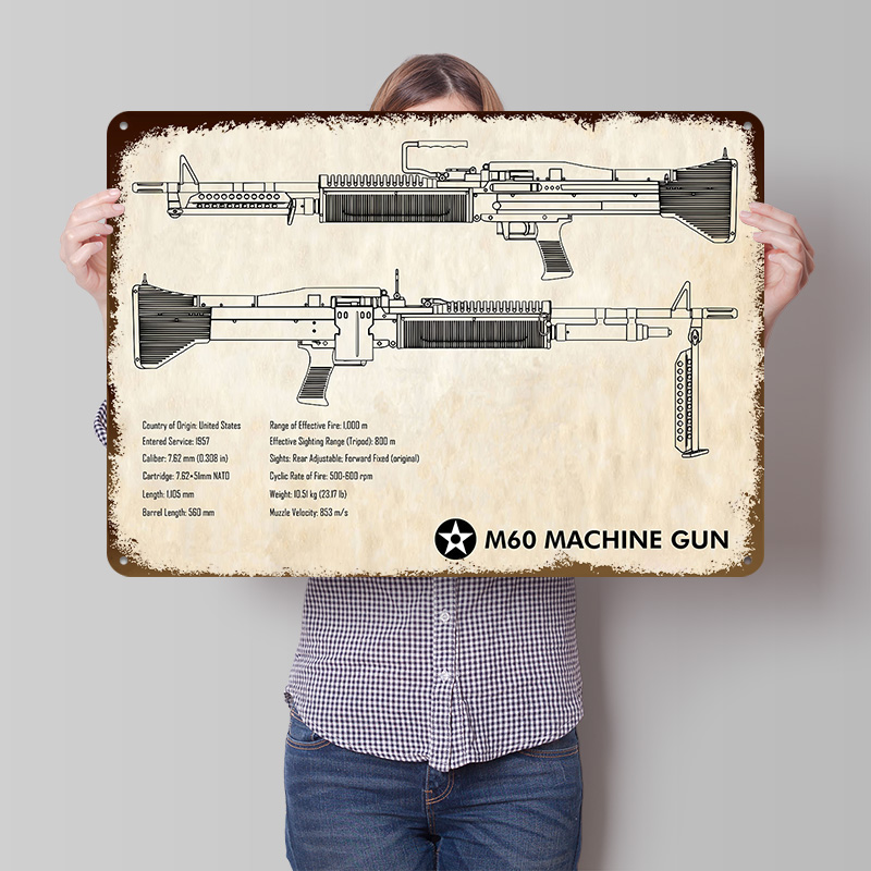 Retro Gaming Wallpaper - M60 Makineli Tüfek Kağıt Teneke Poster