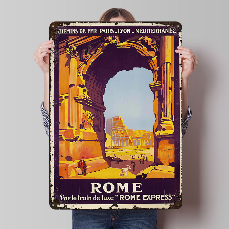 Retro Gaming Desk - Roma Seyahat Teneke Poster Özelleştirilmiş Duvar